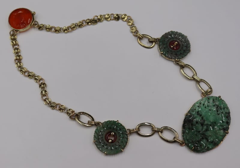 JEWELRY. SIGNED WL 14KT GOLD, JADE