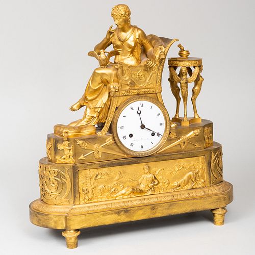 EMPIRE ORMOLU FIGURAL MANTLE CLOCKDial 3b7414