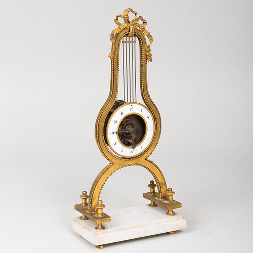 FRENCH BRONZE AND MARBLE HARP FORM