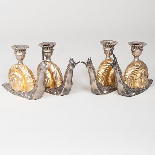 SET OF FOUR SILVERED METAL SNAIL 3b7459