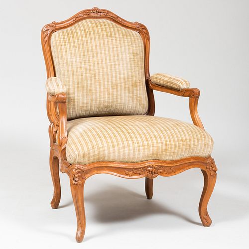 LOUIS XV CARVED BEECHWOOD FAUTEUIL