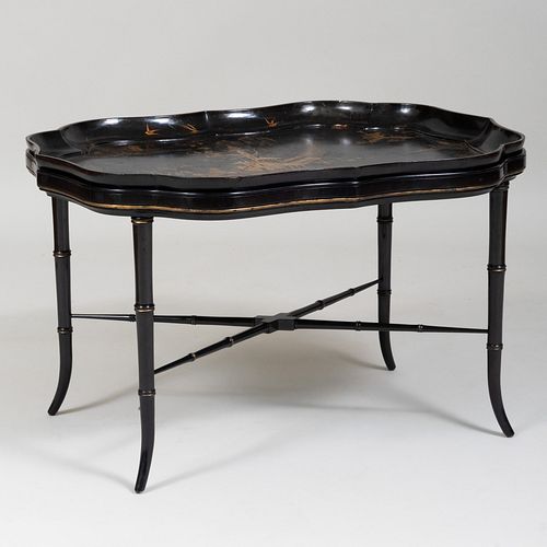 VICTORIAN BLACK LACQUER AND PARCEL GILT 3b7486