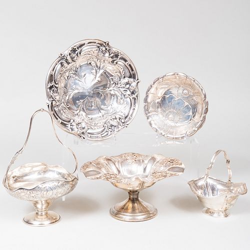 GROUP OF SILVER BASKETS AND DISHESEach