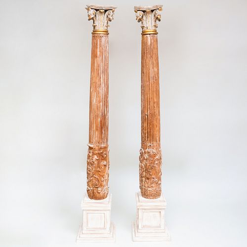 PAIR OF PAINTED AND PARCEL-GILT