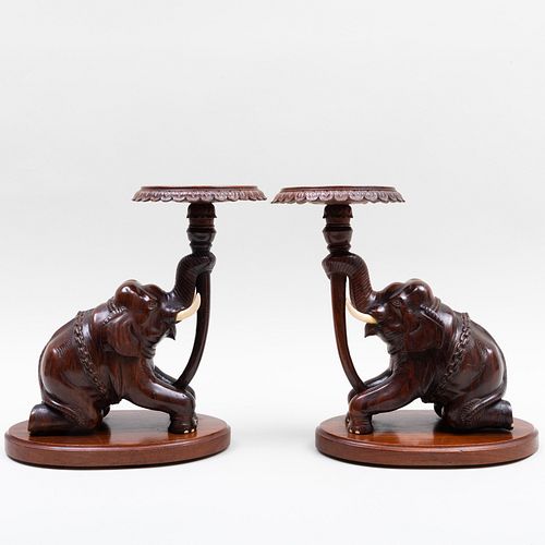 PAIR OF INDIAN CARVED HARDWOOD
