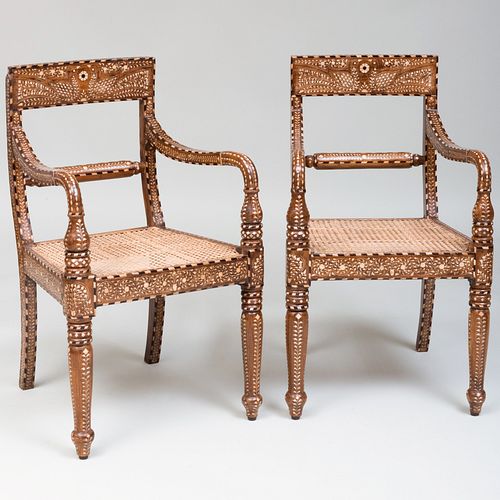 PAIR OF ANGLO-INDIAN TEAK AND BONE