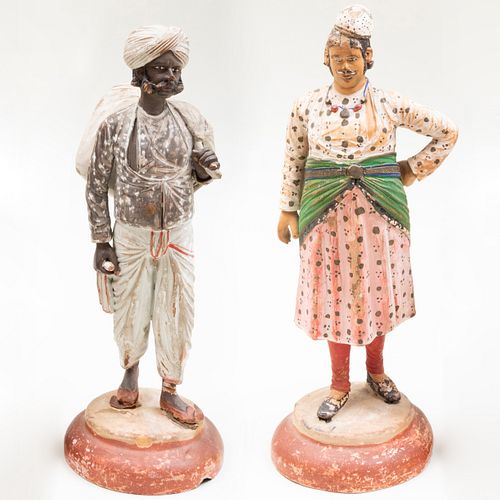 TWO INDIAN PAINTED TERRACOTTA FIGURESEach