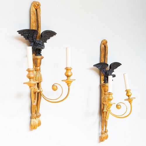 PAIR OF GILTWOOD TWO LIGHT WALL 3b75f7