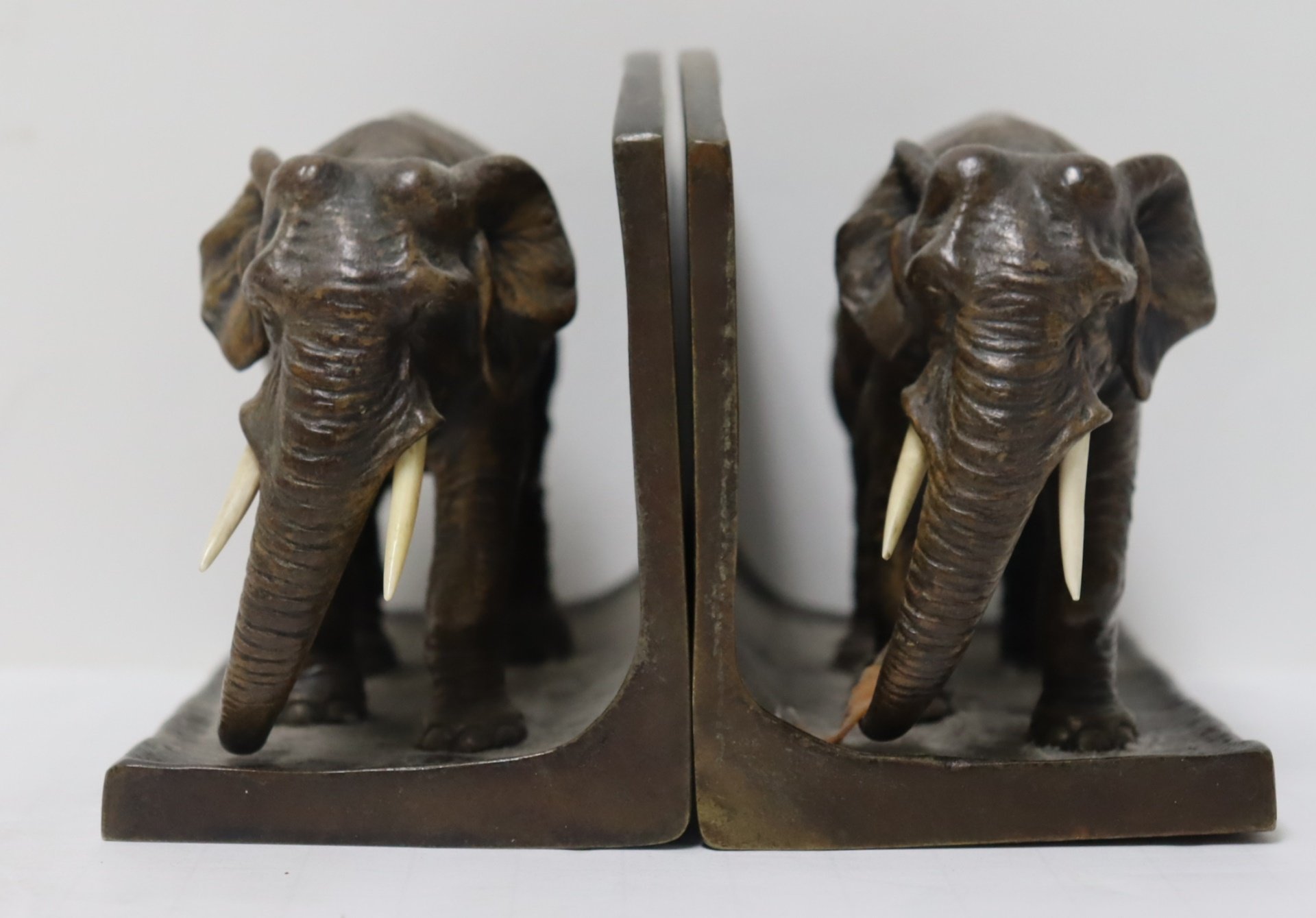 BRONZE ELEPHANT BOOKENDS SIGNED AUSTRIA.