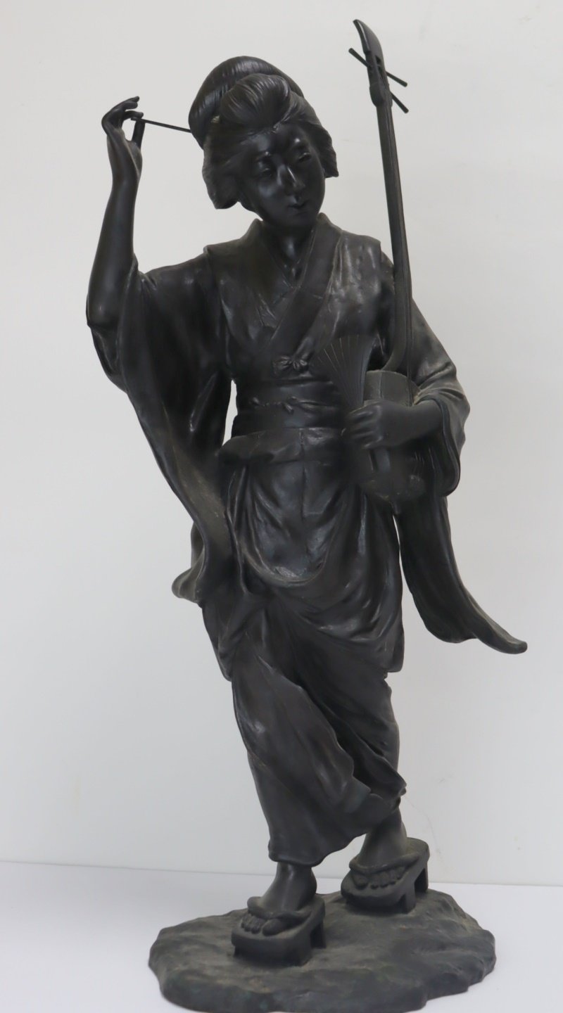 SIGNED JAPANESE MEIJI BRONZE GEISHA 3b7665