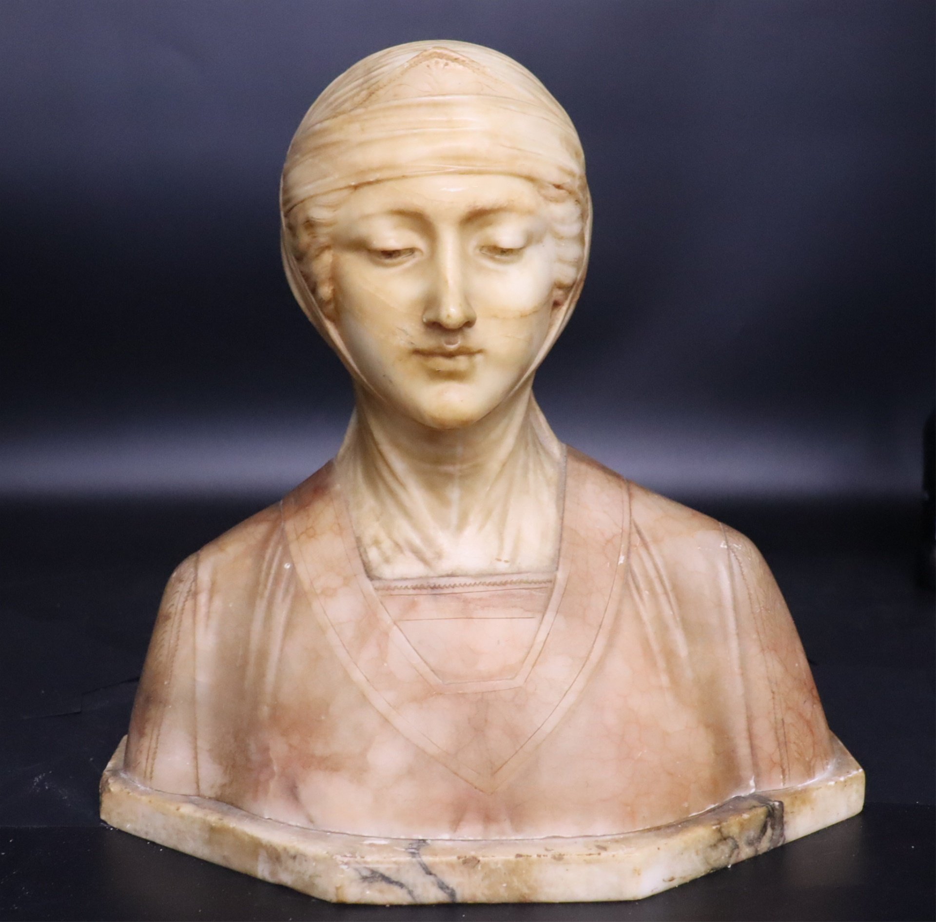 A LARGE ALABASTER BUST OF BEATRICE
