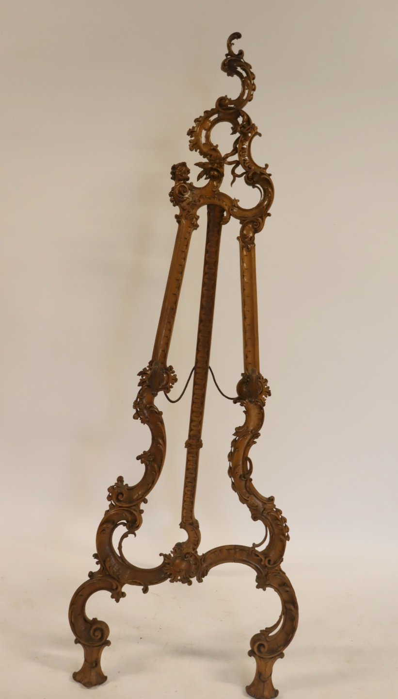 ANTIQUE ROCOCO CARVED WOOD EASEL.