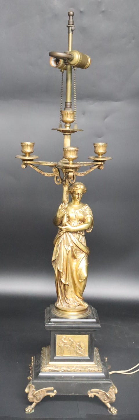 ANTIQUE BRONZE & MARBLE FIGURAL