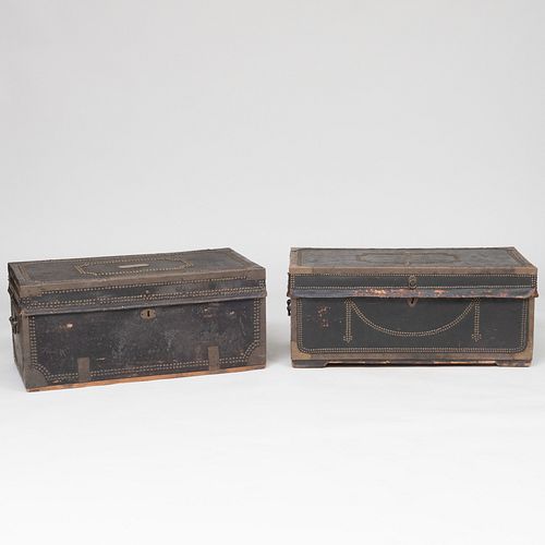 GROUP OF THREE BRASS-STUDDED TRUNKS,