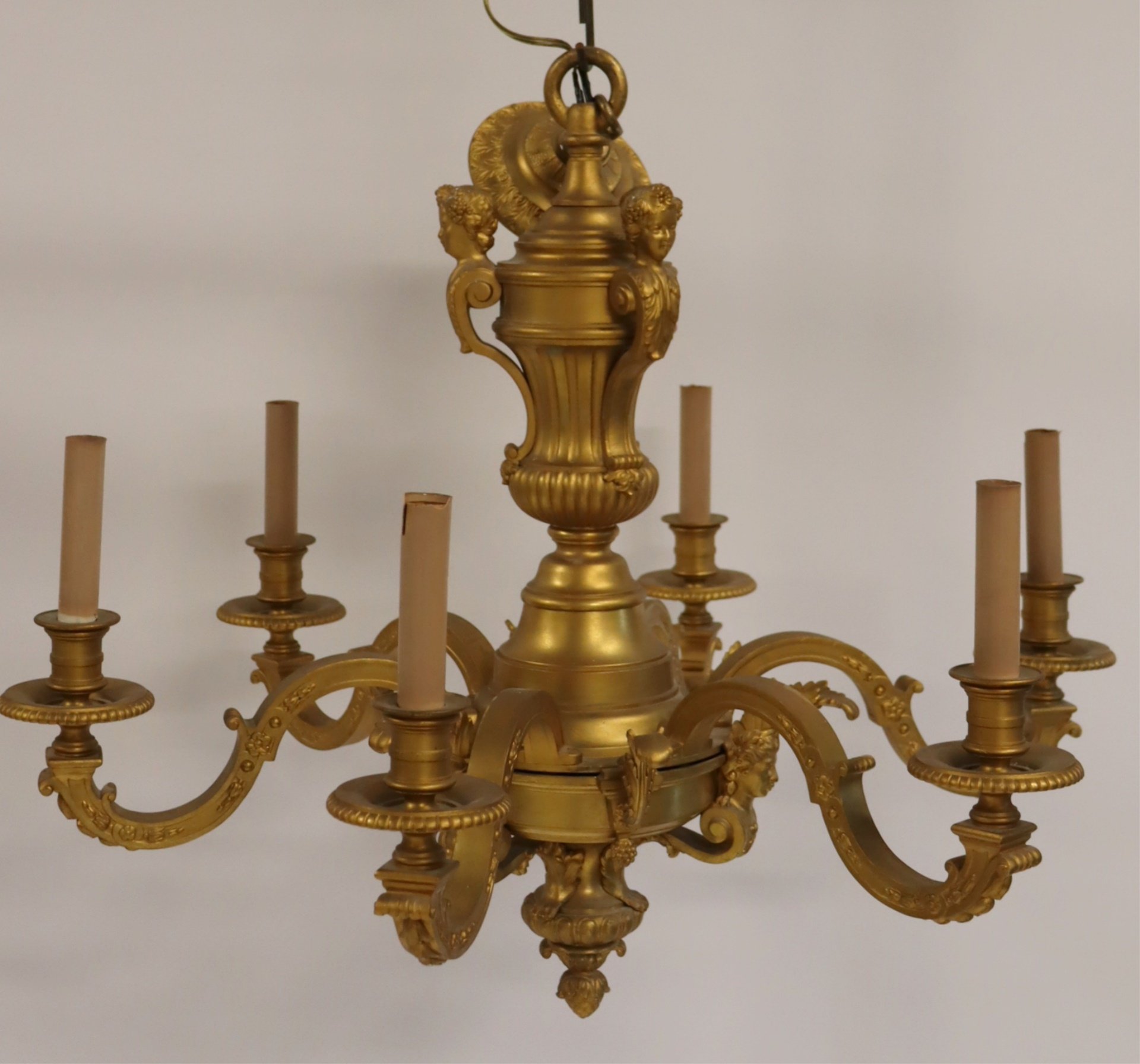 FRENCH BRONZE 6 LIGHT CHANDELIER