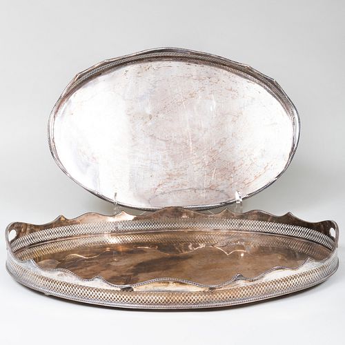 TWO OVAL SILVER PLATE GALLERIED