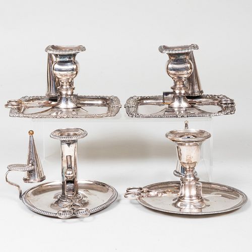 GROUP OF FOUR SILVER PLATE CHAMBER