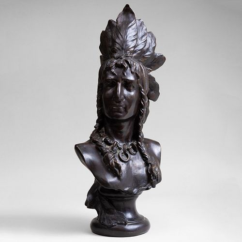 PATINATED BRONZE BUST OF A NATIVE 3b778b