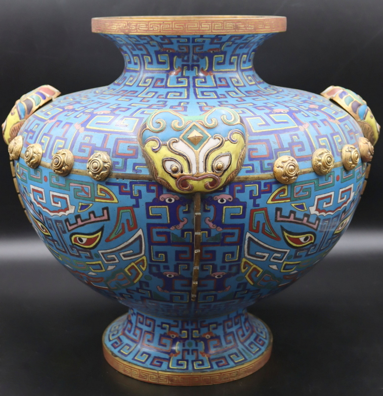 LARGE CHINESE ARCHAIC STYLE CLOISONNE