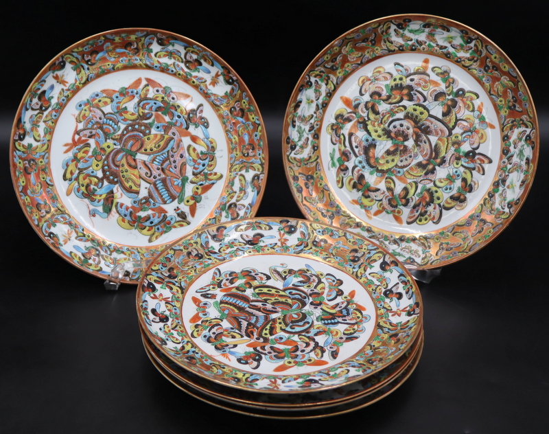  6 CHINESE EXPORT BUTTERFLY PLATES  3b77a7