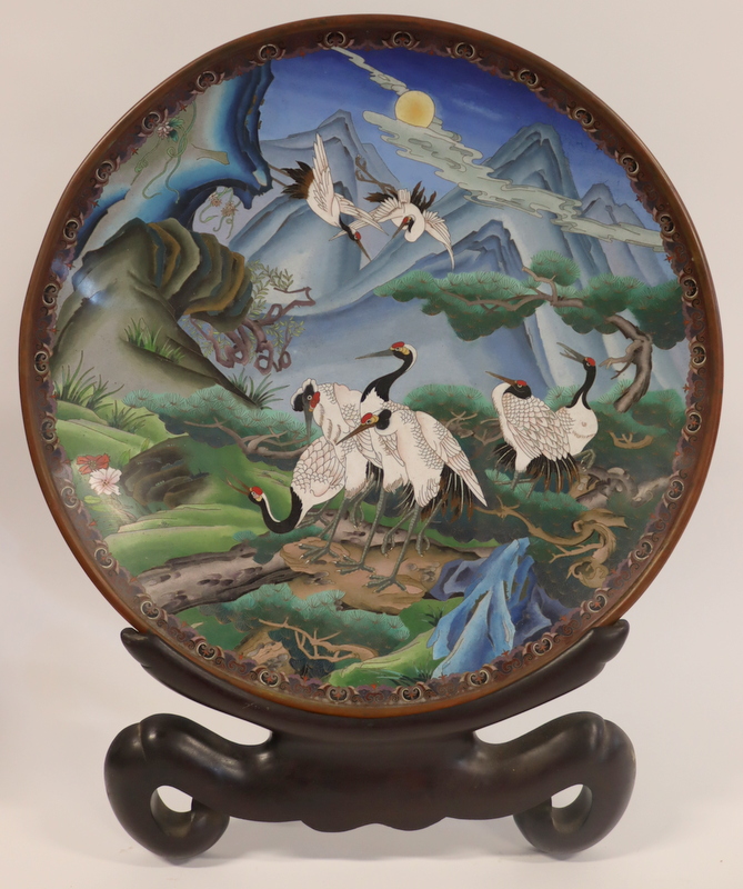 JAPANESE CLOISONNE CHARGER OF CRANES