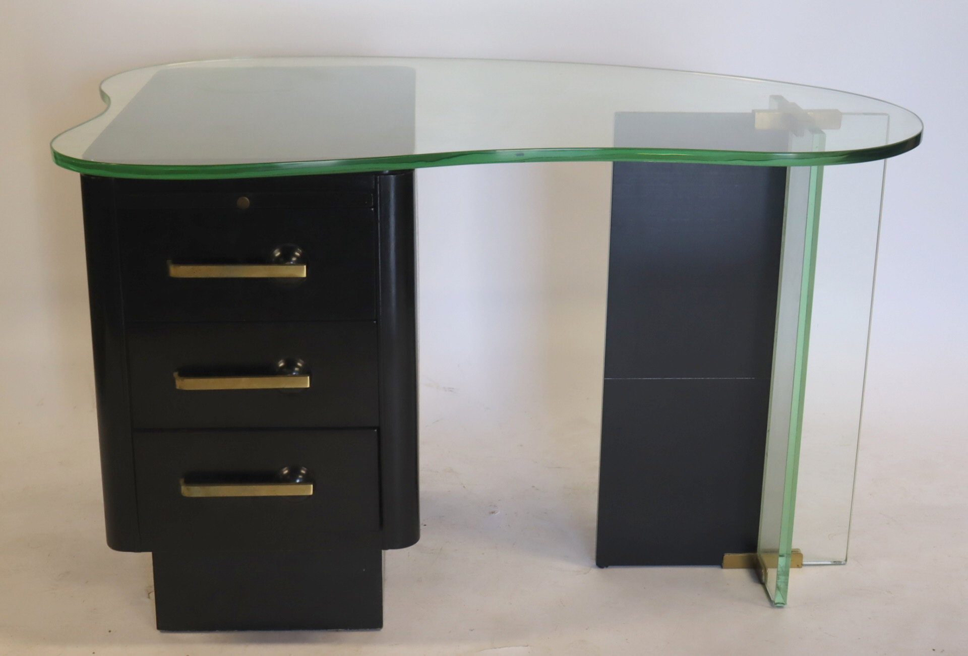 ART DECO EBONISED AND GLASS KIDNEY