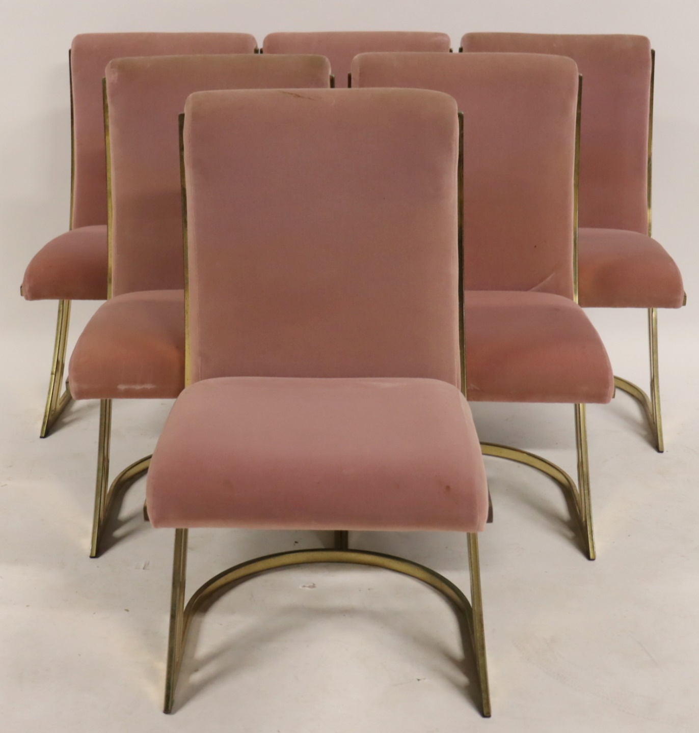 6 VINTAGE GILT METAL UPHOLSTERED