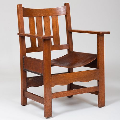 L & J.G. STICKLEY OAK AND LEATHER