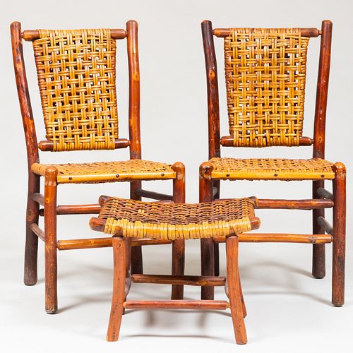 PAIR OF RUSTIC WOOD AND WOVEN SIDE