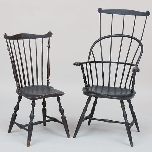 TWO BLACK PAINTED WINDSOR CHAIRSThe 3b79bb