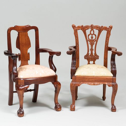 TWO ENGLISH CARVED MAHOGANY CHILD'S