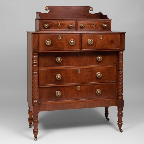 LATE FEDERAL CARVED MAHOGANY CHEST 3b7a09