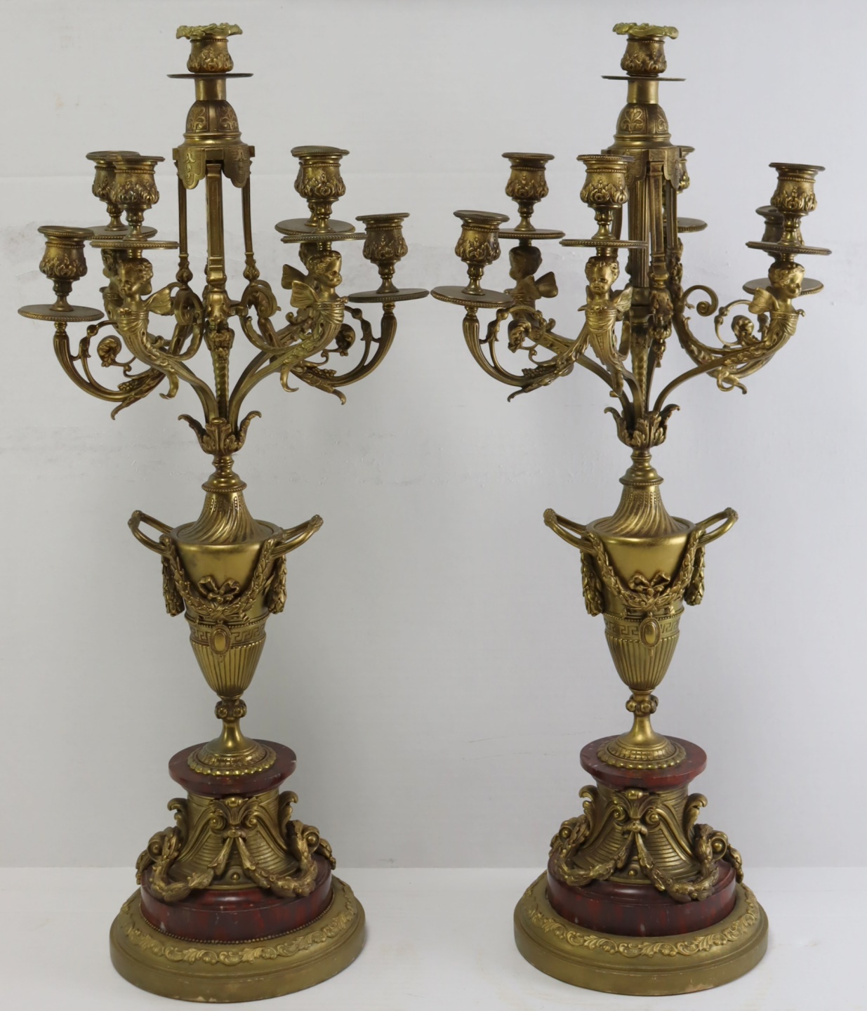 AN ANTIQUE PAIR OF BRONZE & MARBLE