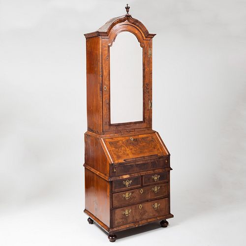 GEORGE I STYLE BURL WALNUT BUREAU BOOKCASEIn