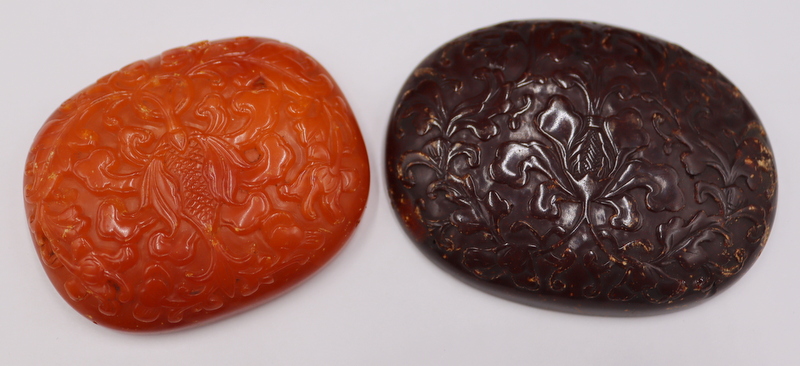 (2) ANTIQUE CHINESE CARVED AMBER