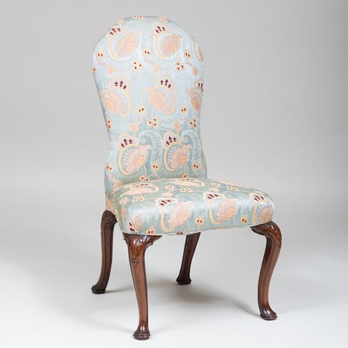 GEORGE II CARVED WALNUT SIDE CHAIRUpholstered