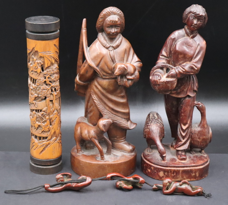 COLLECTION OF CARVED ASIAN ITEMS  3b7b8c