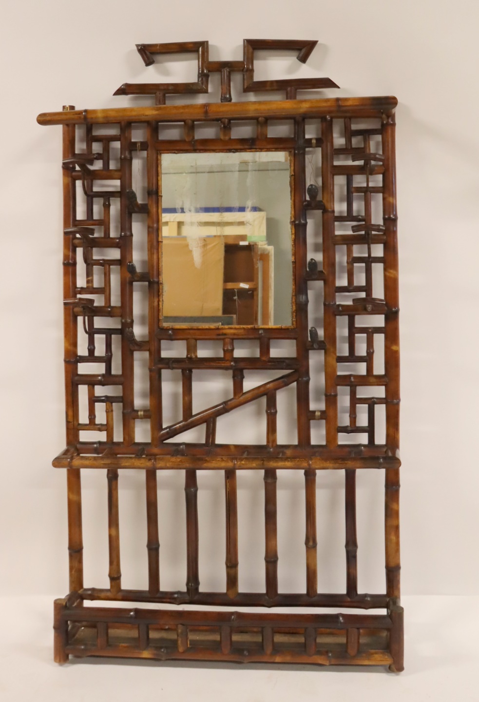 ANTIQUE BAMBOO MIRROR BACK HALL 3b7c3c