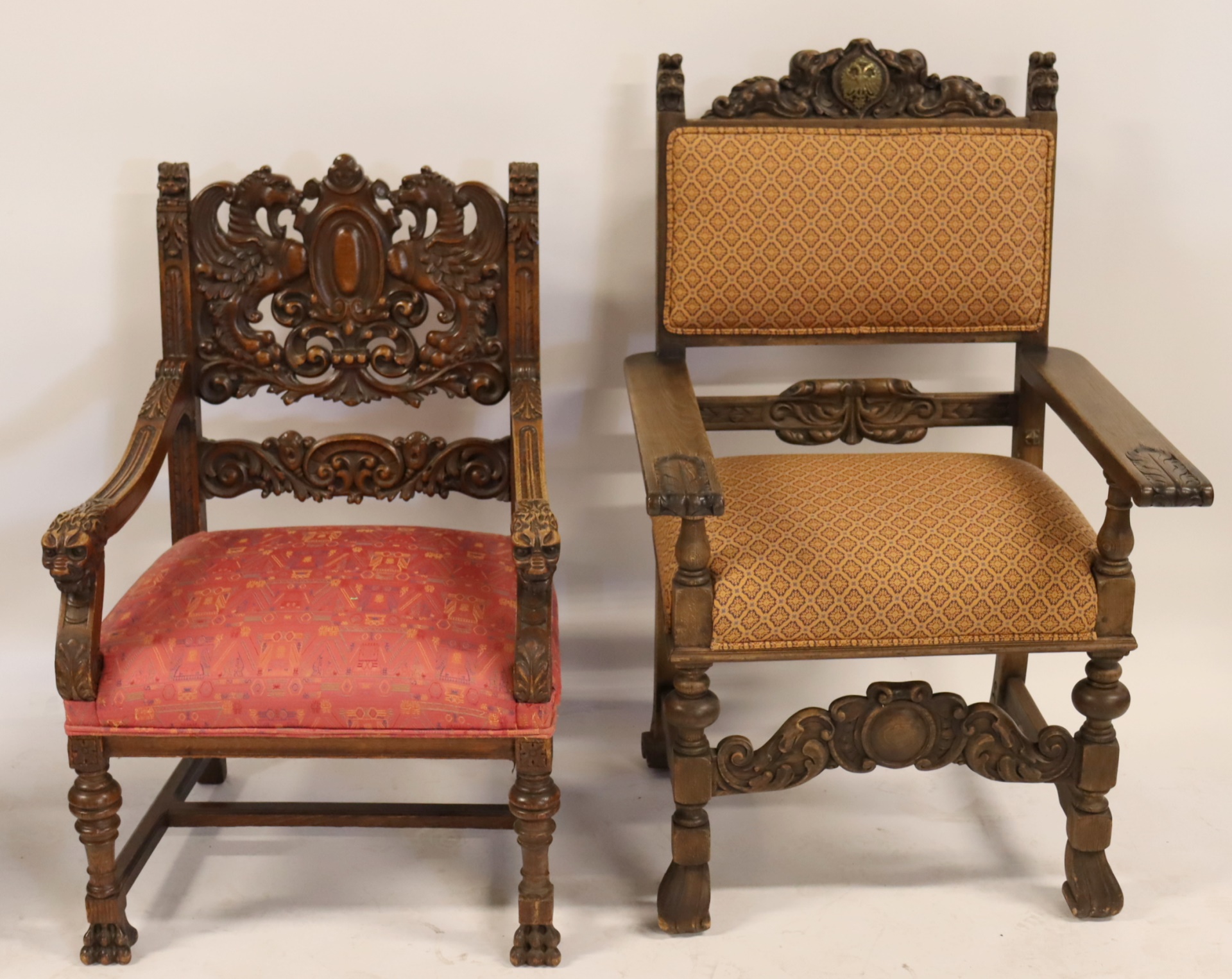 2 ANTIQUE CARVED CHAIRS INCL A 3b7c44