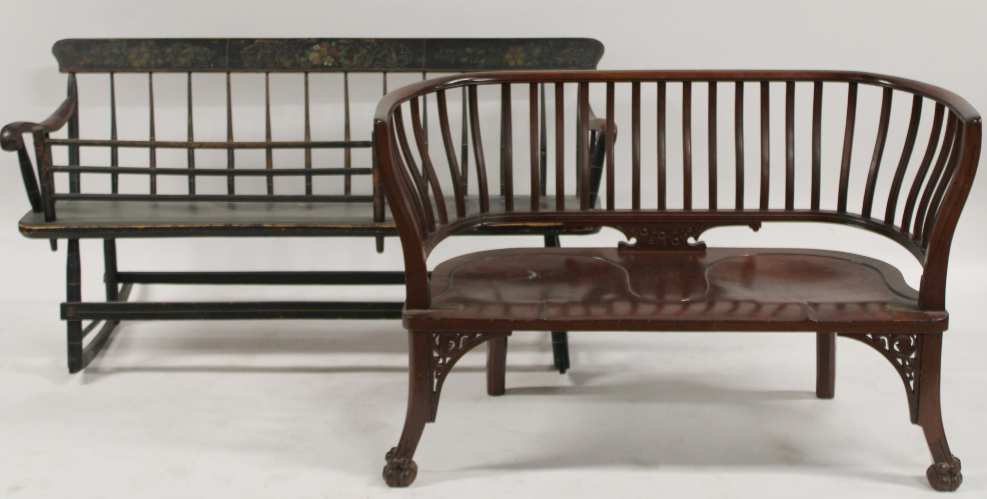 2 ANTIQUE WOOD BENCHES To include 3b7c64