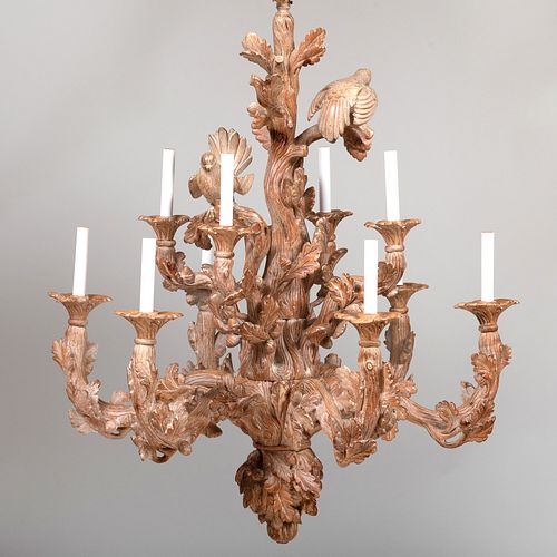 ENGLISH RUSTIC CARVED WOOD TEN-LIGHT