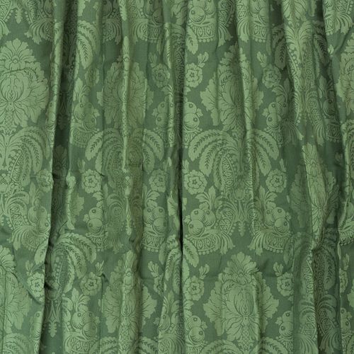 SET OF FOUR GREEN DAMASK CURTAINS,