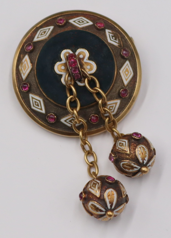 JEWELRY. VICTORIAN 18KT GOLD, ENAMEL