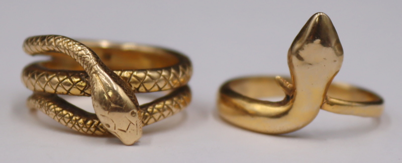 JEWELRY. (2) 14KT GOLD SNAKE FORM