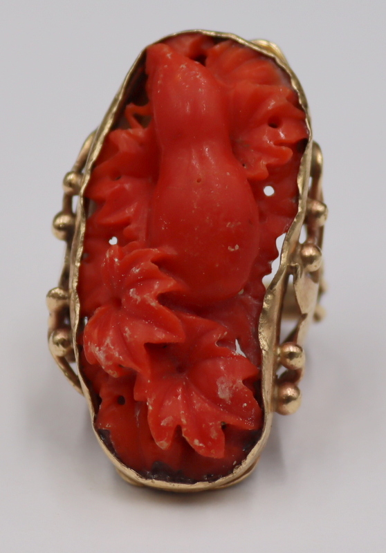 JEWELRY 14KT GOLD AND CARVED CORAL 3b7d4a