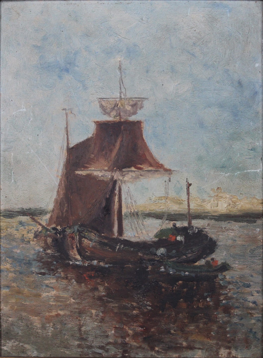 ILLEGIBLY SIGNED OIL ON BOARD BOAT