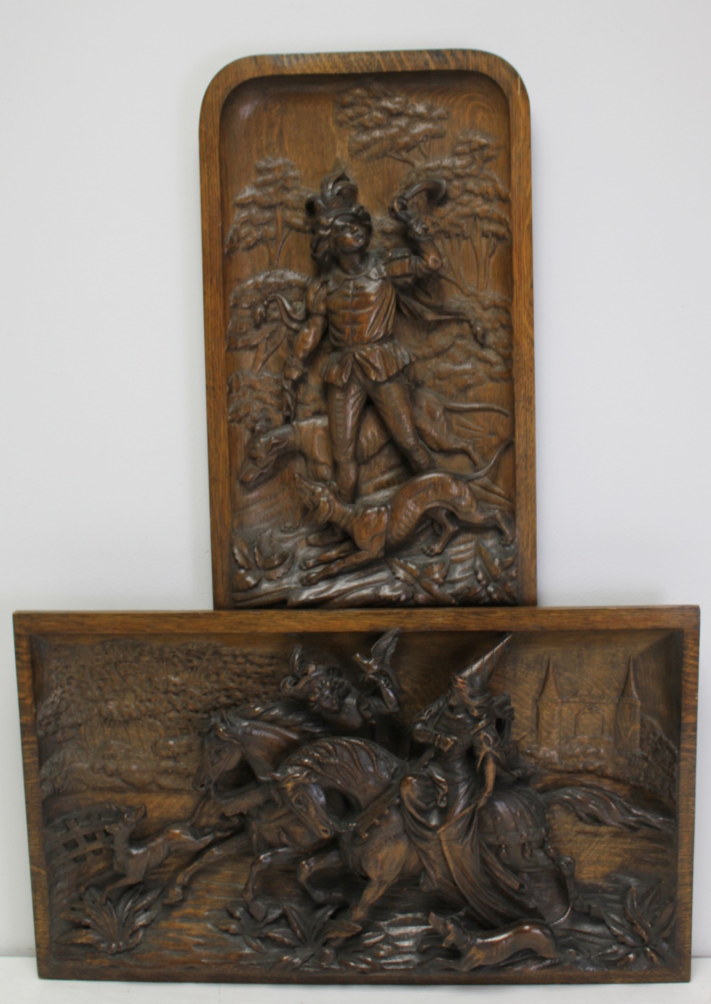 2 MAGNIFICENT CARVED WOOD RELIEFS.