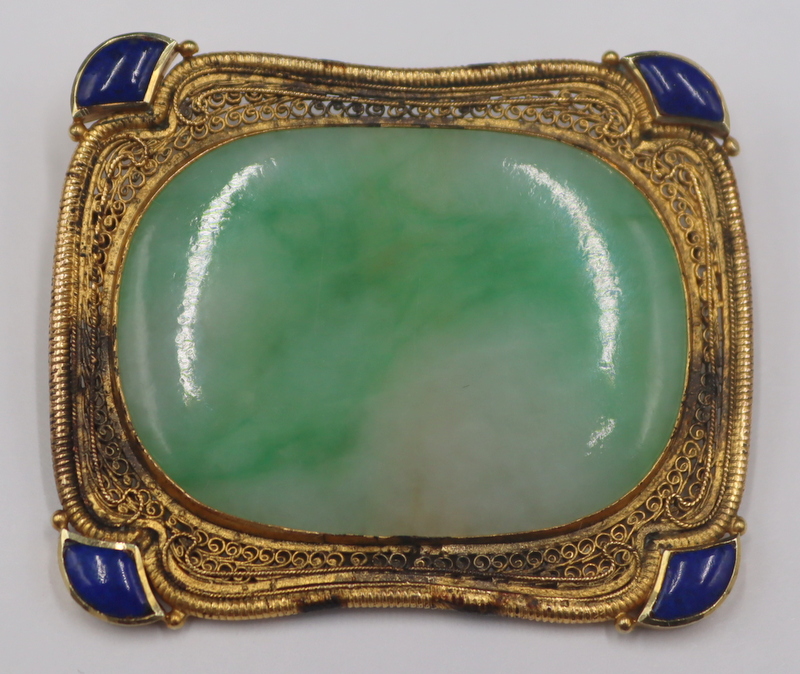 JEWELRY. 14KT GOLD, JADE AND ENAMEL