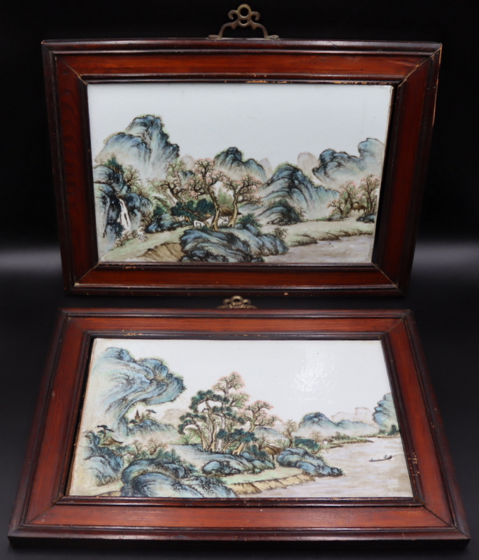 PAIR OF FRAMED CHINESE ENAMEL DECORATED