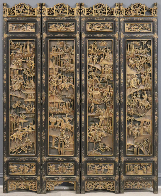 CHINESE CARVED AND GILT DECORATED